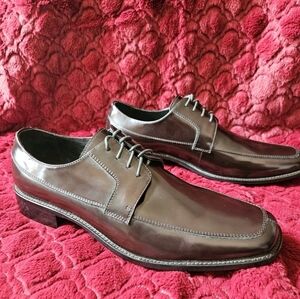 Men's Aston Grey Dress Shoes Size 12 Dark Brown Leather Oxford Lace Up Brand New